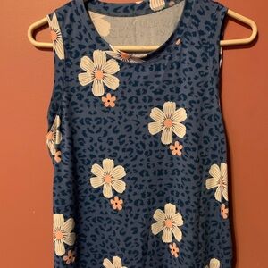 Blue floral and leopard print athletic tank top Large